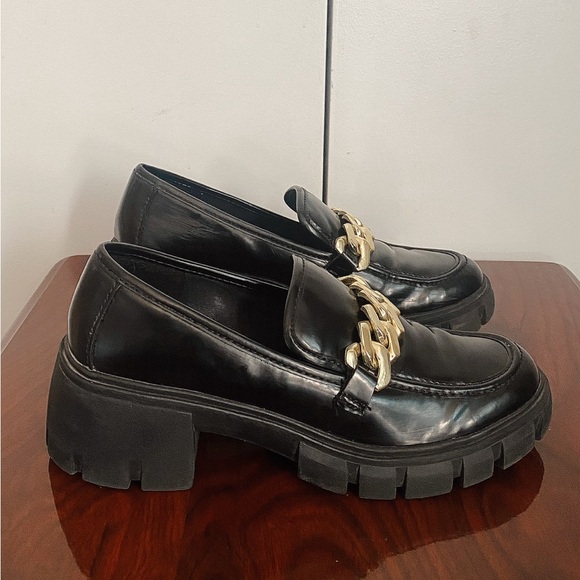 Black Vinyl Steve Madden Platform Loafers - Picture 3 of 4